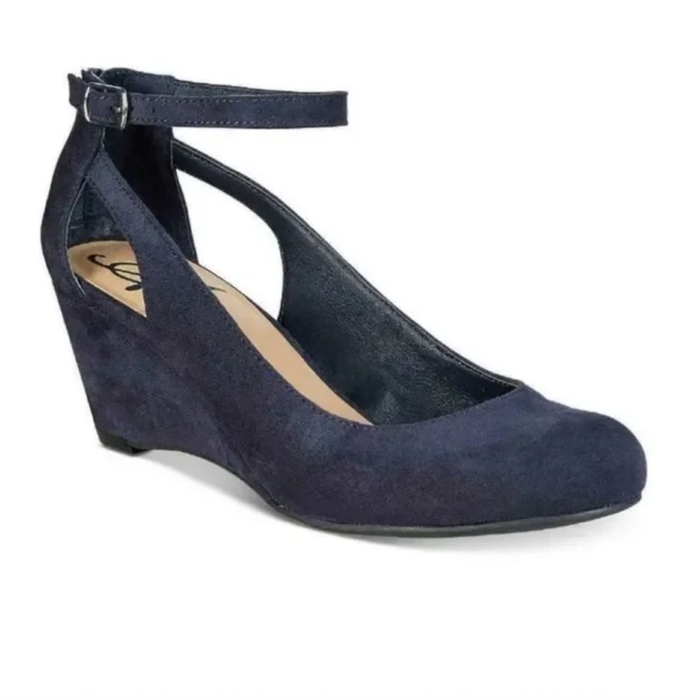 [navy blue] American Rag Womens Miley Closed Toe Ankle Strap Wedge Pumps